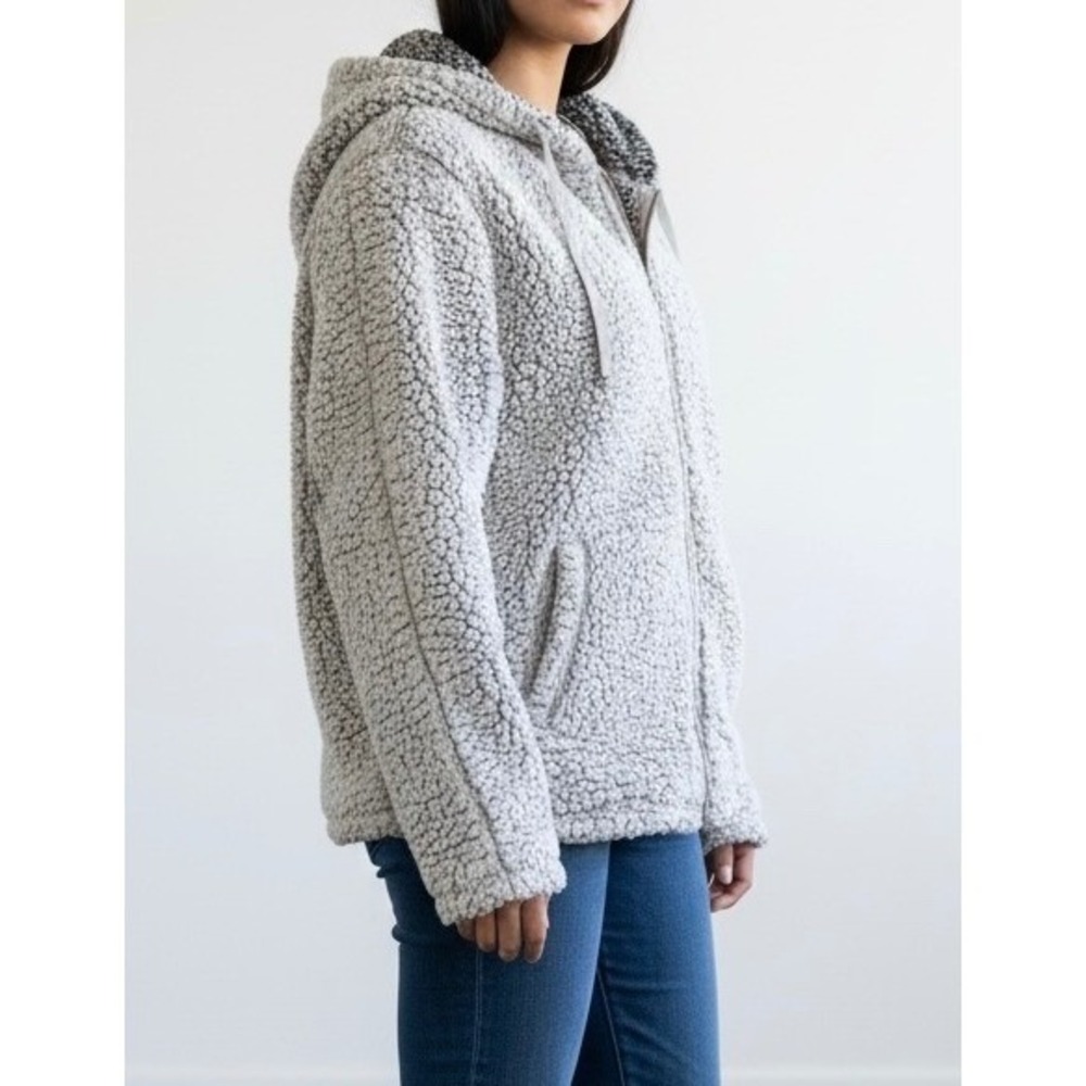 Thread & Supply Gray Sherpa Fleece Full Zip Hoodie Jacket Womens XS Cozy Warm